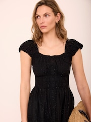 Mint Velvet Black Cotton Blend Textured Midi Dress - Image 4 of 8