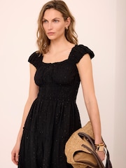 Mint Velvet Black Cotton Blend Textured Midi Dress - Image 5 of 8