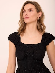 Mint Velvet Black Cotton Blend Textured Midi Dress - Image 6 of 8