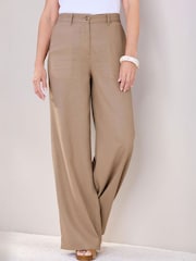 Cotton Traders Brown Linen Blend Wide Leg Trousers - Image 1 of 4
