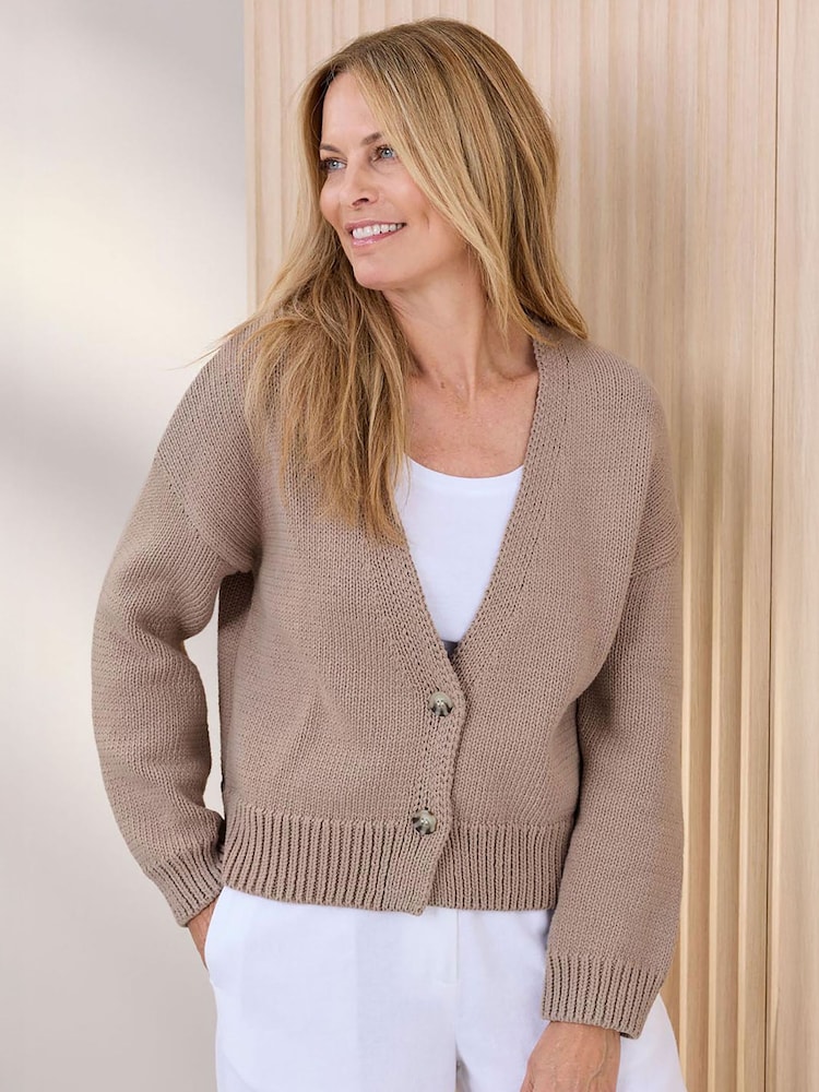 Cotton Traders Brown Cotton Cardigan - Image 1 of 4