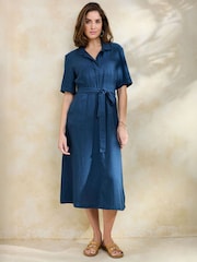 Cotton Traders Blue Linen Blend Midi Dress - Image 1 of 4