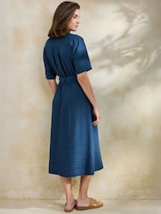 Cotton Traders Blue Linen Blend Midi Dress - Image 2 of 4