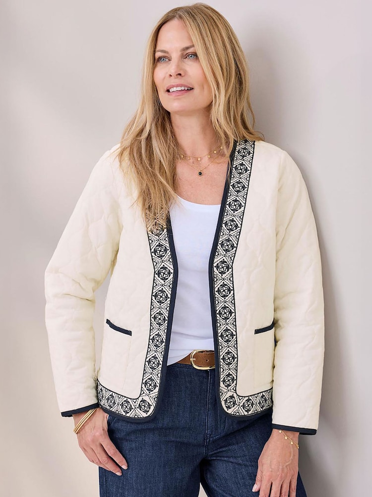 Cotton Traders Cream Embroidered Quilted Jacket - Image 1 of 4