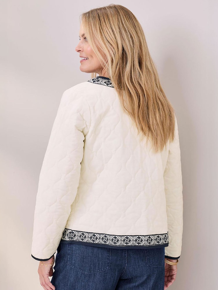 Cotton Traders Cream Embroidered Quilted Jacket - Image 2 of 4