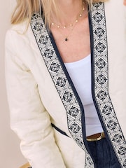 Cotton Traders Cream Embroidered Quilted Jacket - Image 4 of 4