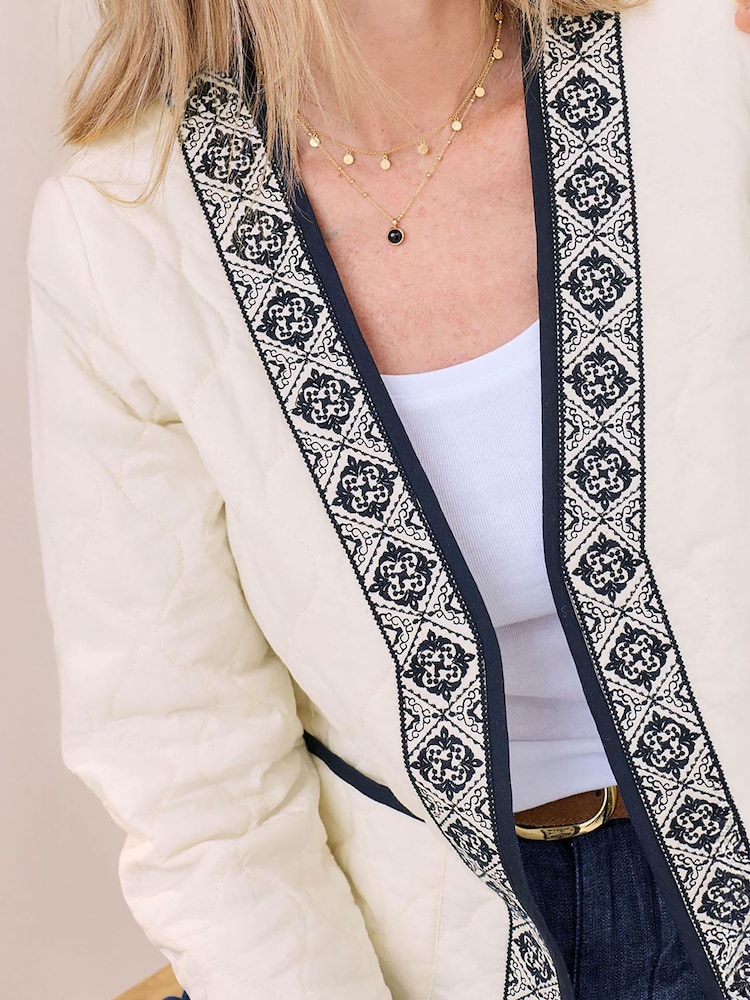 Cotton Traders Cream Embroidered Quilted Jacket - Image 4 of 4