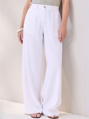 Cotton Traders White Linen Blend Wide Leg Trousers - Image 1 of 4