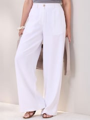 Cotton Traders White Linen Blend Wide Leg Trousers - Image 3 of 4