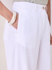 Cotton Traders White Linen Blend Wide Leg Trousers - Image 4 of 4