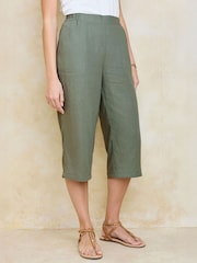 Cotton Traders Green Linen Blend Cropped Trousers - Image 2 of 4