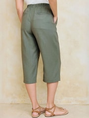 Cotton Traders Green Linen Blend Cropped Trousers - Image 3 of 4