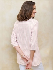 Cotton Traders White Stripe 3/4 Sleeve Cotton Linen Overshirt - Image 3 of 4