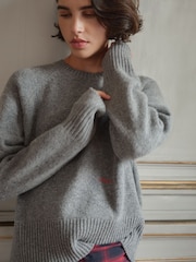 BHOEM Grey Crew Neck Wool Blend Jumper With Embroidery Detail - Image 2 of 6