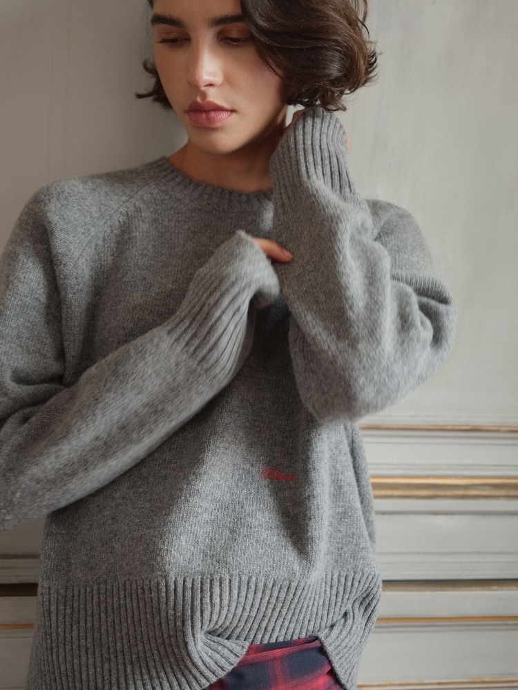 BHOEM Grey Crew Neck Wool Blend Jumper With Embroidery Detail - Image 2 of 6