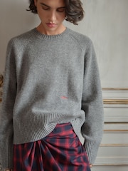 BHOEM Grey Crew Neck Wool Blend Jumper With Embroidery Detail - Image 4 of 6