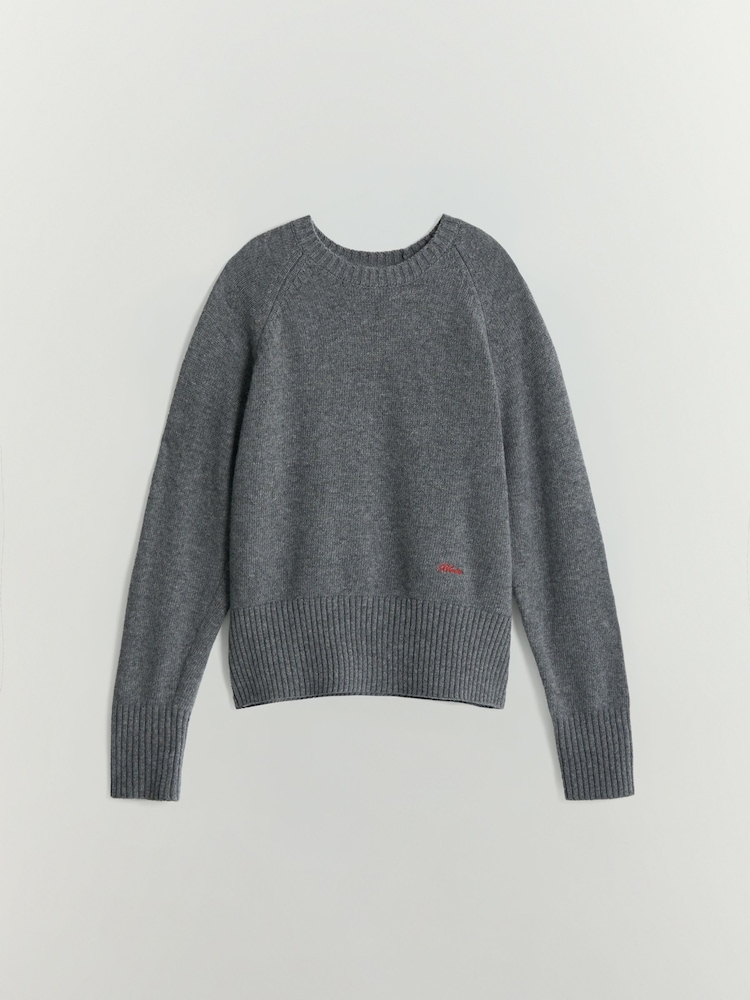 BHOEM Grey Crew Neck Wool Blend Jumper With Embroidery Detail - Image 7 of 7