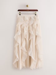 Cream - CERENE Organza Ruffle Straight Midi Skirt - Imaginea 2 din 12