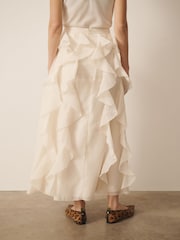 Cream - CERENE Organza Ruffle Straight Midi Skirt - Imaginea 5 din 12