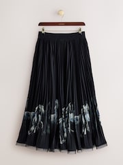 CERENE Becca Black Elegance Horse Print Pleated Mesh Trim Midi Skirt - Image 6 of 11