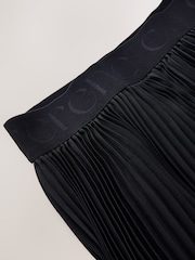 CERENE Becca Black Elegance Horse Print Pleated Mesh Trim Midi Skirt - Image 7 of 11