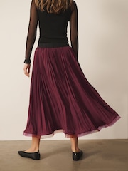 CERENE Becca Burgundy Red Pleated Mesh Trim Midi Skirt - Image 2 of 9