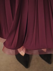 CERENE Becca Burgundy Red Pleated Mesh Trim Midi Skirt - Image 3 of 9