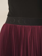 CERENE Becca Burgundy Red Pleated Mesh Trim Midi Skirt - Image 4 of 9