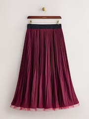 CERENE Becca Burgundy Red Pleated Mesh Trim Midi Skirt - Image 5 of 9