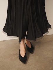 Zwart - CERENE Pleated Mesh Trim Midi Skirt - Afbeelding 4 van 11
