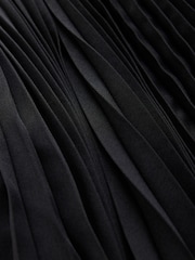 Zwart - CERENE Pleated Mesh Trim Midi Skirt - Afbeelding 8 van 11