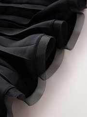Zwart - CERENE Pleated Mesh Trim Midi Skirt - Afbeelding 9 van 11