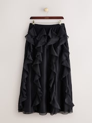 CERENE Frances Black Organza Ruffle Straight Midi Skirt - Image 6 of 12