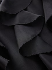 CERENE Frances Black Organza Ruffle Straight Midi Skirt - Image 8 of 12