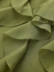 Verde - CERENE Organza Ruffle Straight Midi Skirt - Imaginea 7 din 10