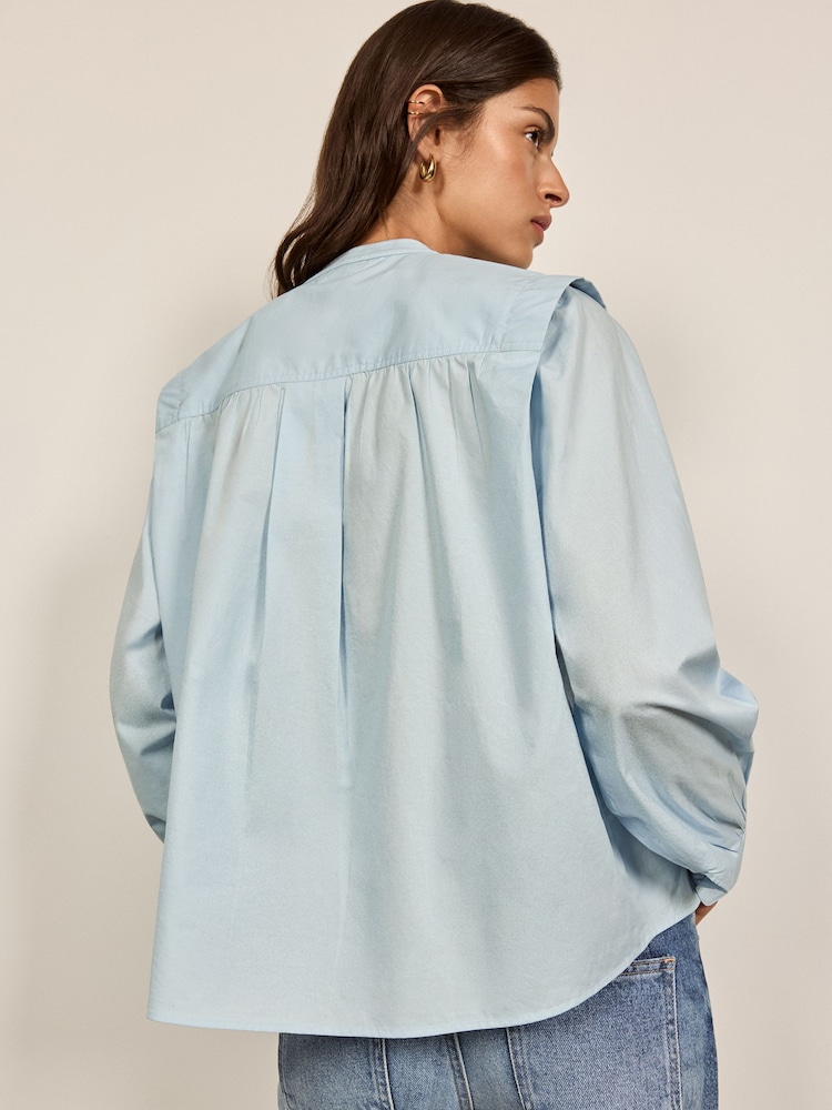 BHOEM Blue Lace Ruffle Detail Cotton Shirt - Image 2 of 5