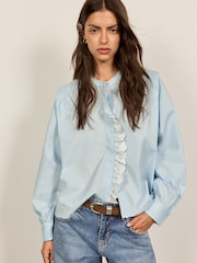 BHOEM Blue Lace Ruffle Detail Cotton Shirt - Image 3 of 5