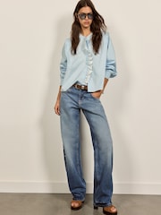 BHOEM Blue Lace Ruffle Detail Cotton Shirt - Image 4 of 5