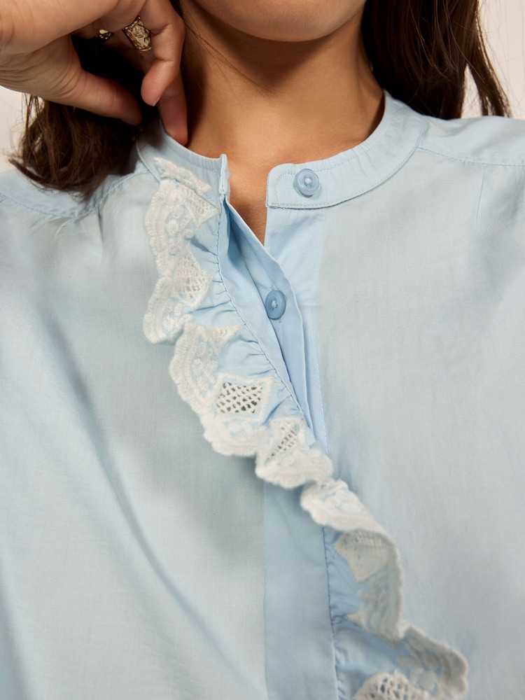 BHOEM Blue Lace Ruffle Detail Cotton Shirt - Image 5 of 5