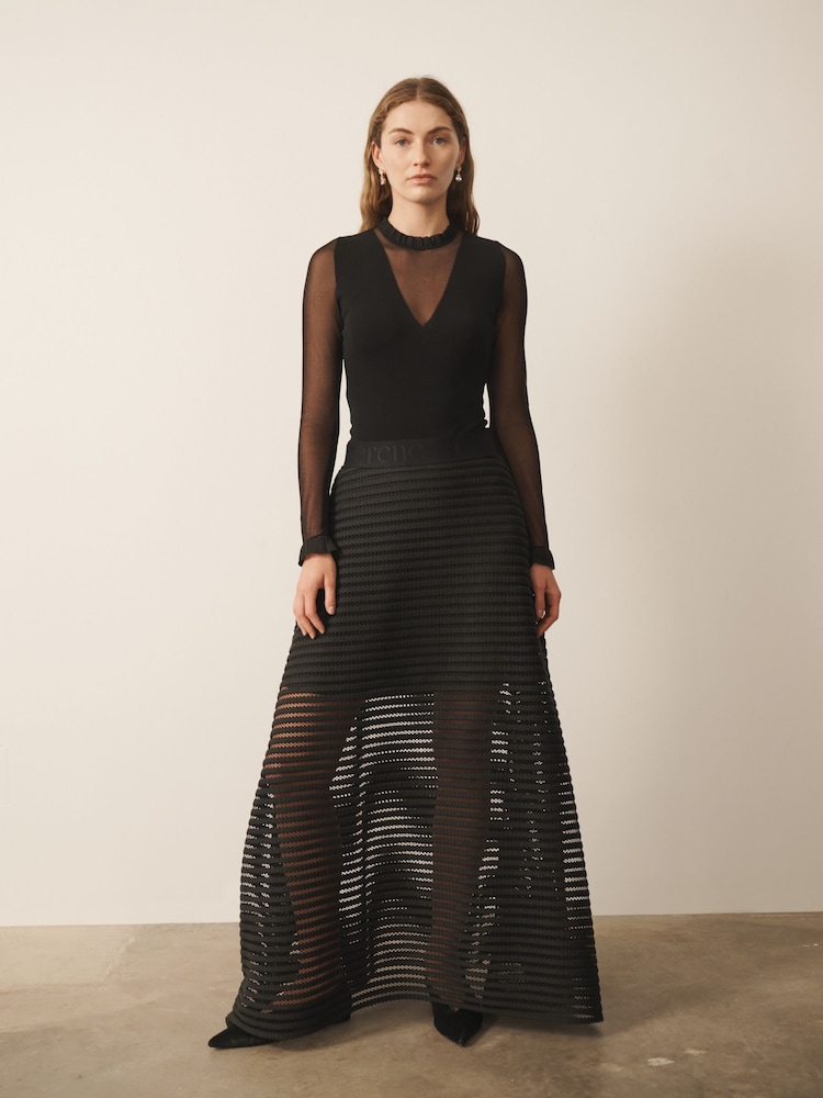 CERENE Black Structured Mesh Maxi Skirt - Image 1 of 11