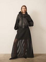 CERENE Black Structured Mesh Maxi Skirt - Image 3 of 11