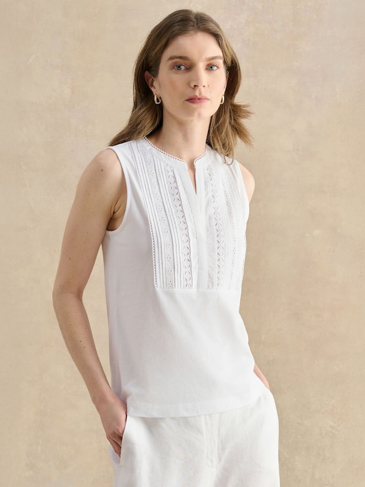 Hobbs White Millie Broderie Tank Top - Image 1 of 3