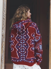 Red Bandana Print Knitted Zip Through Cardigan - Image 4 of 7
