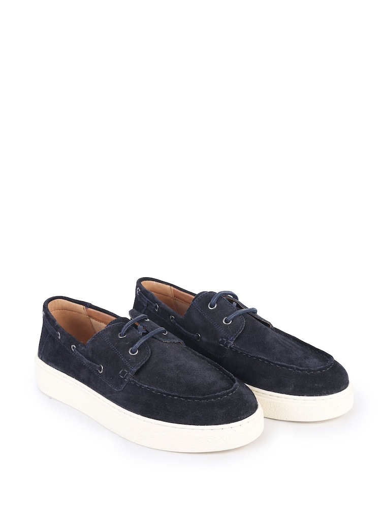 Off The Hook Blue Daly Suede Boat Style Slip On Loafers With Platform Sole - Image 1 of 6