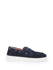 Off The Hook Blue Daly Suede Boat Style Slip On Loafers With Platform Sole - Image 2 of 6