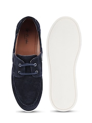 Off The Hook Blue Daly Suede Boat Style Slip On Loafers With Platform Sole - Image 4 of 6
