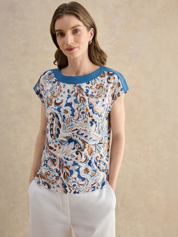 Hobbs Blue Viviana Printed Top - Image 1 of 3 Hobbs Blue Viviana Printed Top - Image 1 of 3