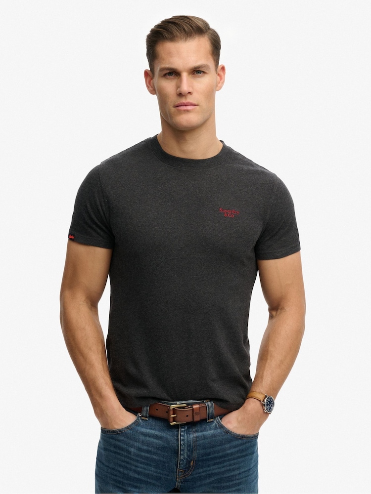 Superdry Black Essential Stacked Logo Embroidered T-Shirt - Image 1 of 5