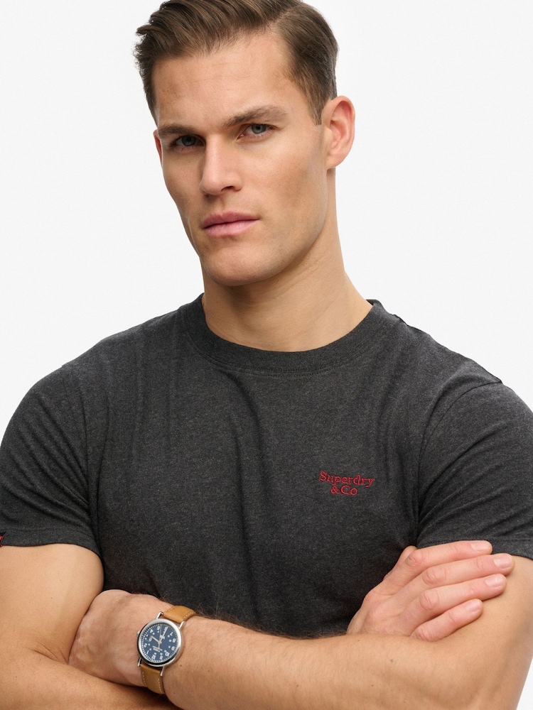 Superdry Black Essential Stacked Logo Embroidered T-Shirt - Image 5 of 5