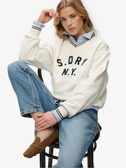 SUPERDRY Cream Country Club Applique V-neck Sweatshirt - Image 2 of 6